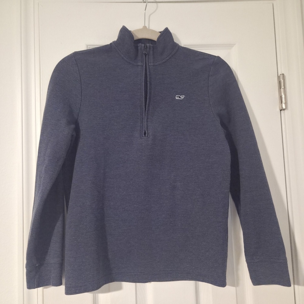 Vineyard Vines Boys L (16) Saltwater Quarter Zip Pullover Blue Whale Sweater